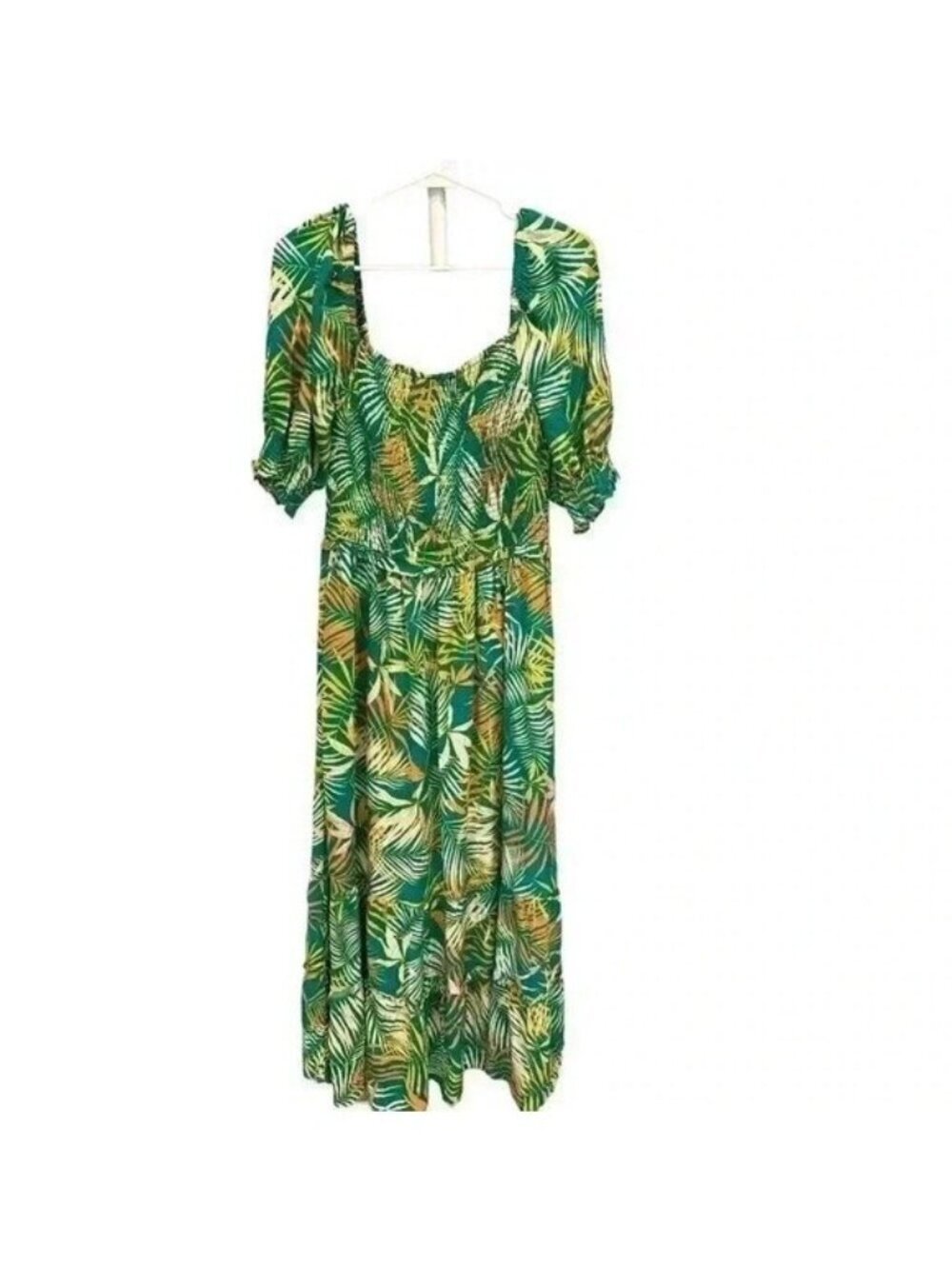 Betsey Johnson Womens Maxi Dress Rayon Tropical Green Beach Vacation Large EUC